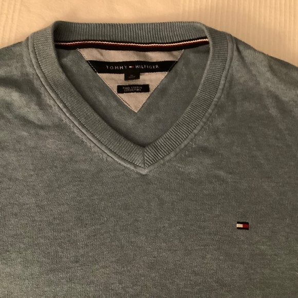 Tommy Hilfiger Light Blue Pima Cotton V Neck Sweater  Size M - Picture 7 of 8